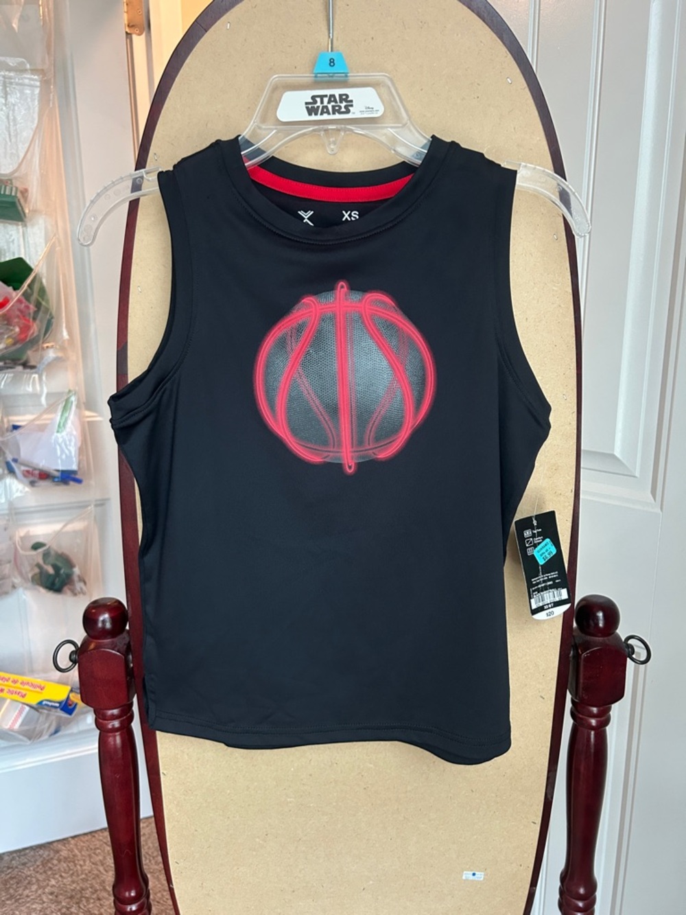 Xersion Black Muscle Tank with Red Basketball Graphic - XS